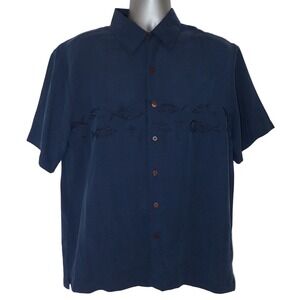 Quick Silver Button Up Short Sleeve Shirt men M Fish Casual Blue Cruise Tropical